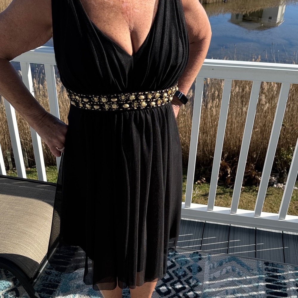 JS Boutique Black Dress with Gold Embellishments